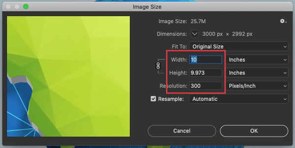 Image Size Dialogue Box