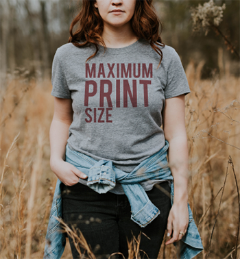 Woman in screenprinted t-shirt. How big can I print?